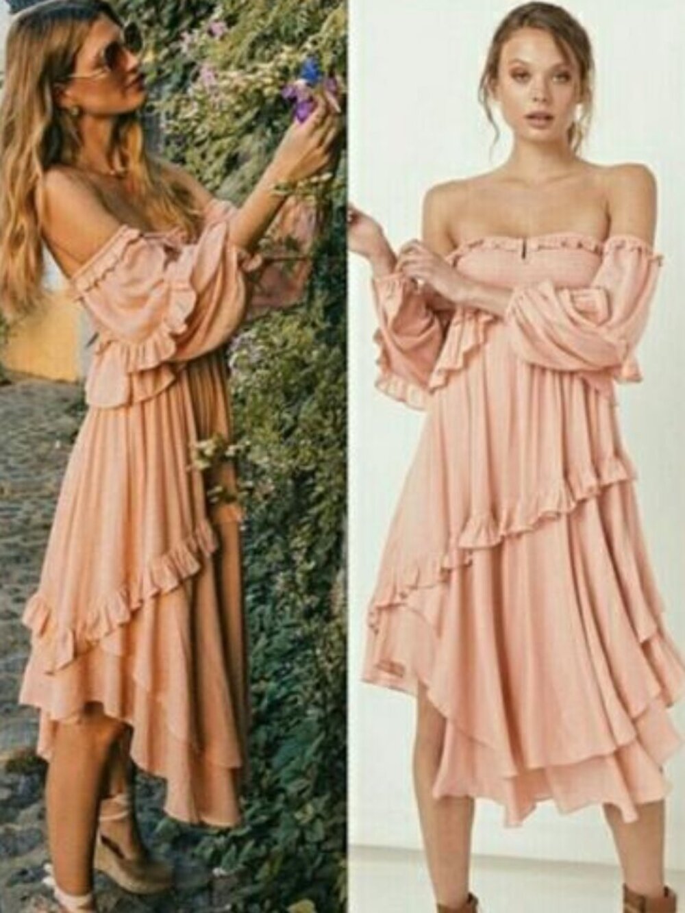 SPELL Gypsy Clementine Mermaid Smocked Cascading Layers Ruffle Maxi Dress XS